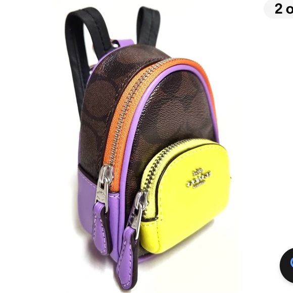 Coach Mini Court Backpack Bag Charm Coated Canvas Brown Iris Multi Leather NWT - Picture 2 of 7
